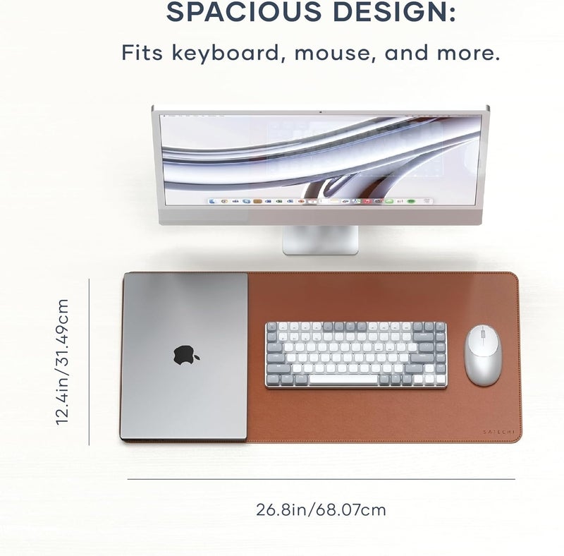 SATECHI Vegan Leather Desk Mat, Large Mouse Pad Scratch and Water Resistant, Easy to Clean, Desk Pad for Office and Home, 26.8” x 12.4” x 0.1” - Brown - Image 5
